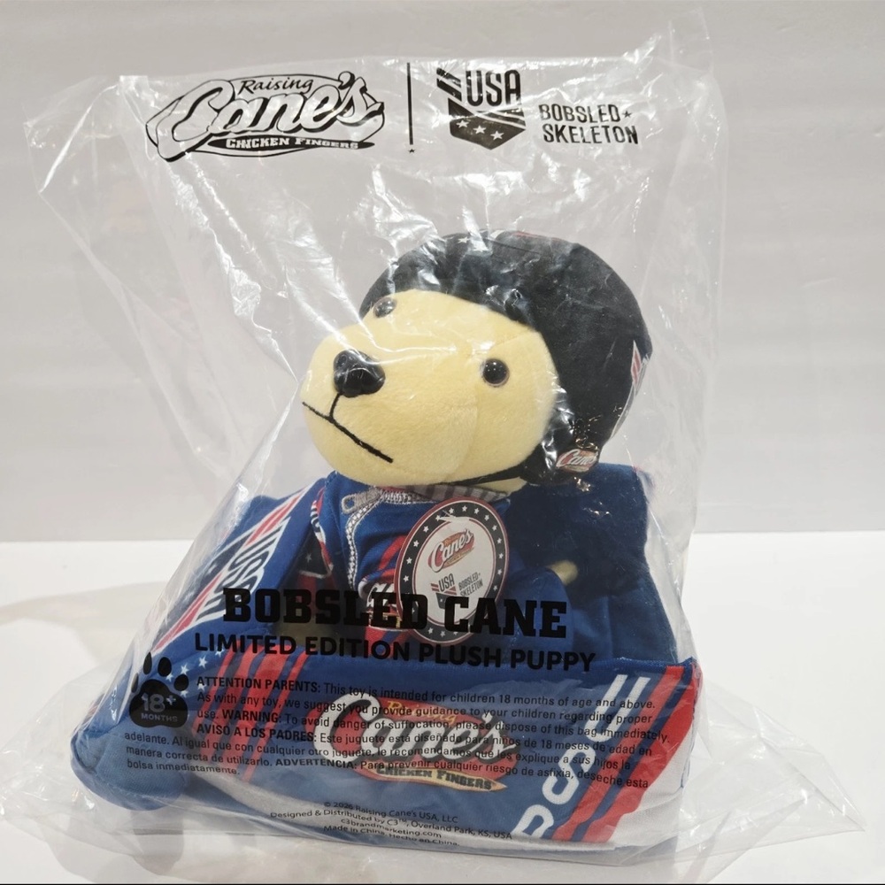 USA Raising Cane’s Dog 2026 Limited Edition Plush Puppy Olympics Bobsled SEALED